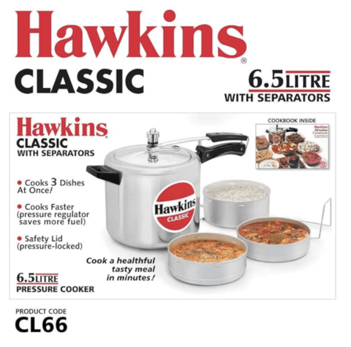 Hawkins Classic 6.5L Pressure Cooker with Aluminium Separators - Image 3